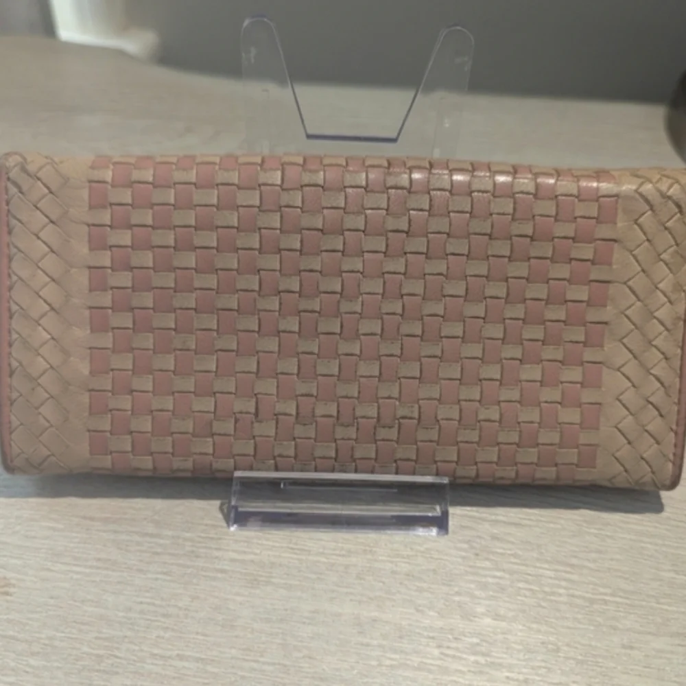 Prada Madras Woven Leather Continental Wallet in Blush Pink With COA